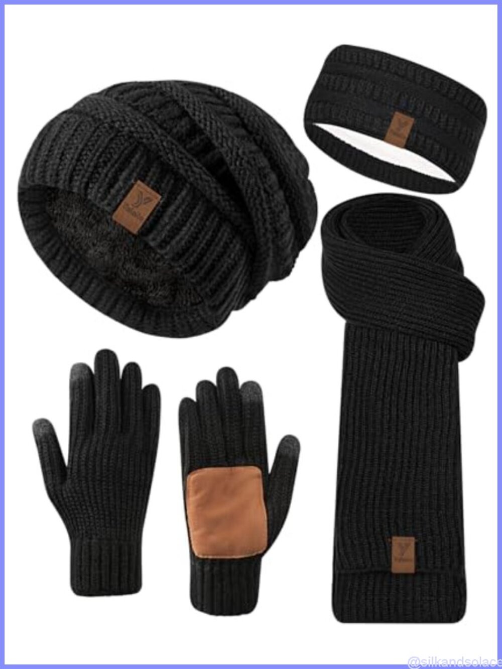 Women Winter 4-in-1 Set Fleece Lined Beanie Headband Scarf Touchscreen Gloves